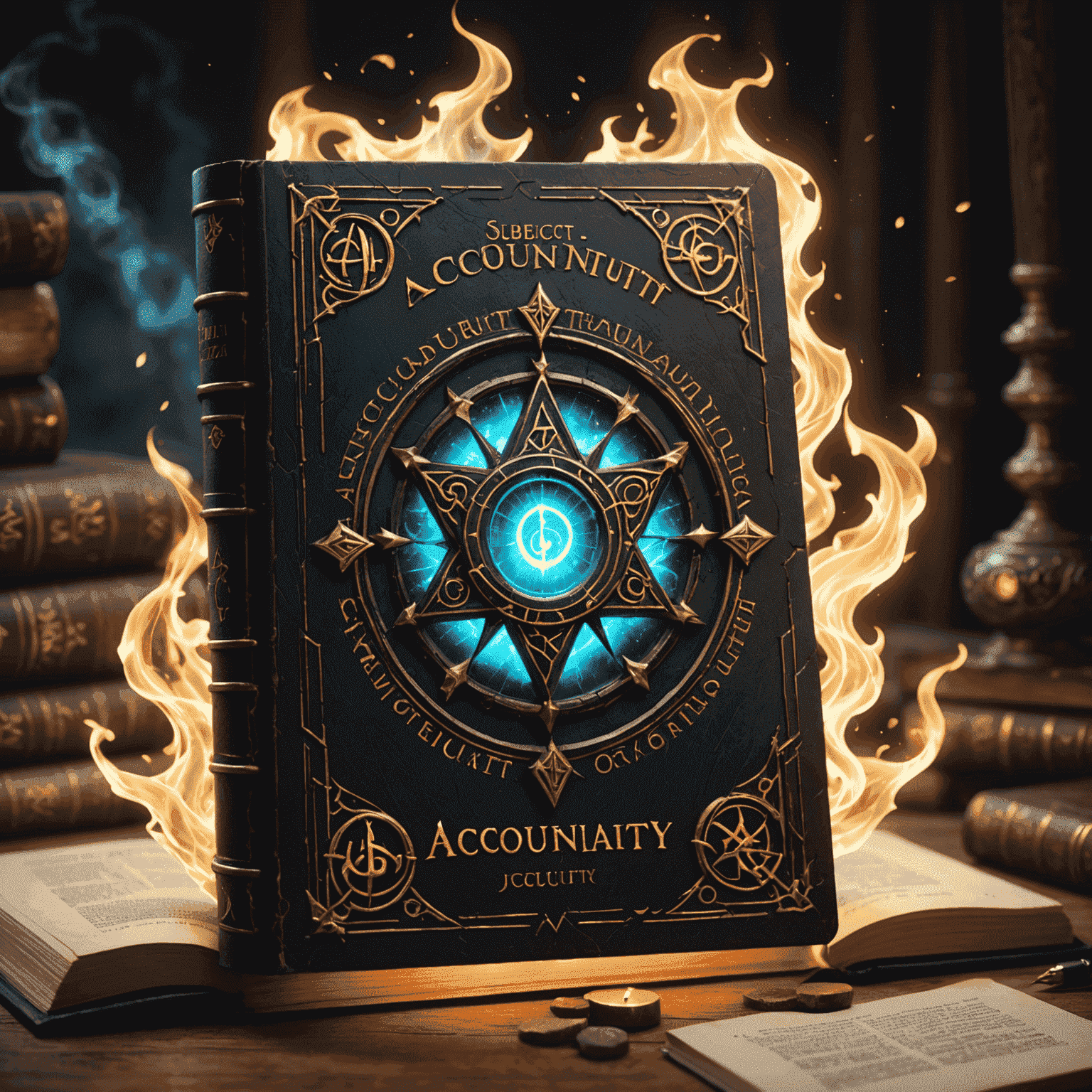 AccountAudacity logo featuring a magical spell book with glowing runes