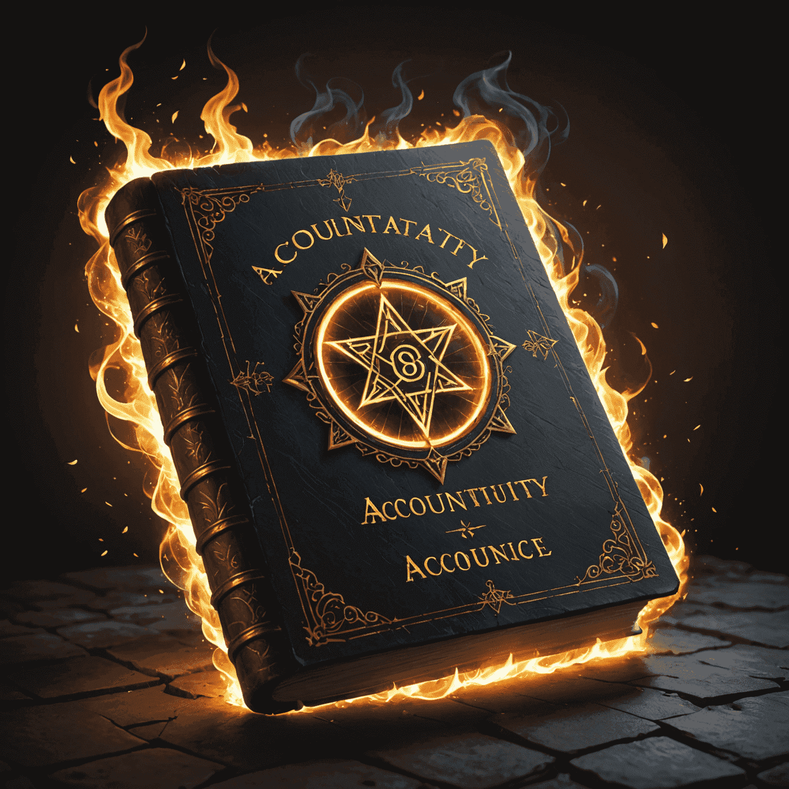 AccountAudacity logo featuring a magical spell book with glowing runes
