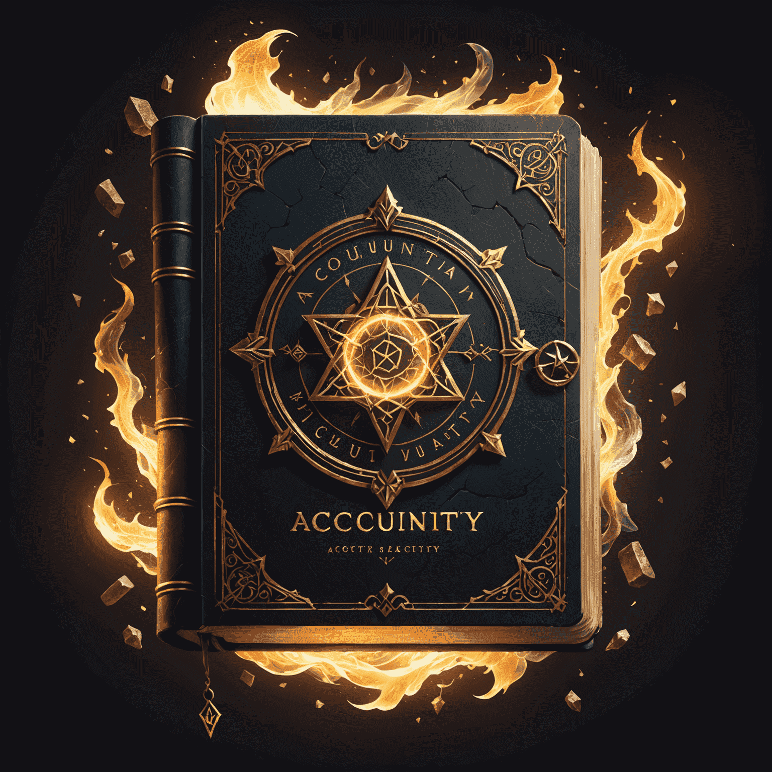 AccountAudacity logo featuring a magical spell book with glowing runes