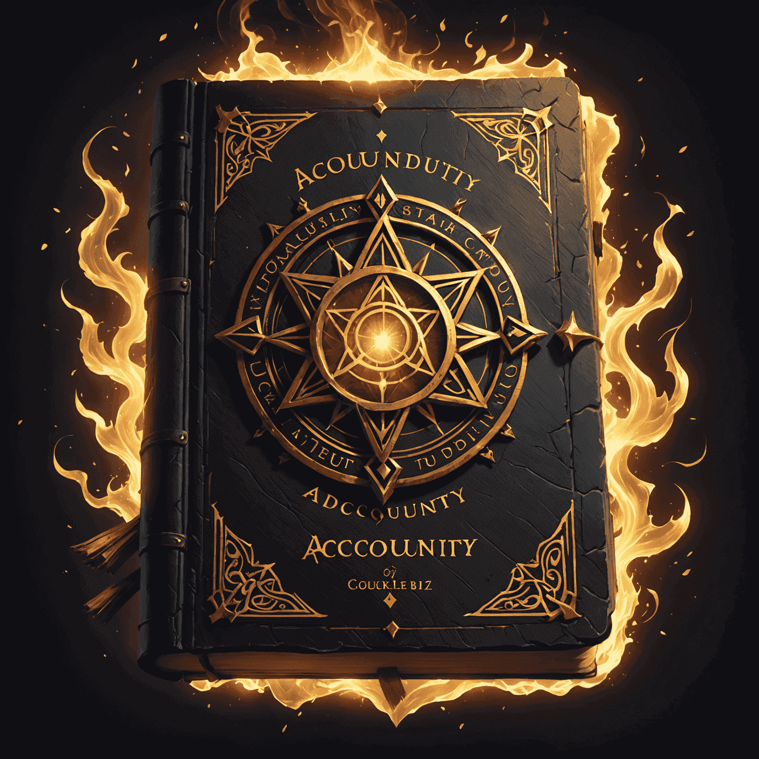 AccountAudacity logo featuring a magical spell book with glowing runes