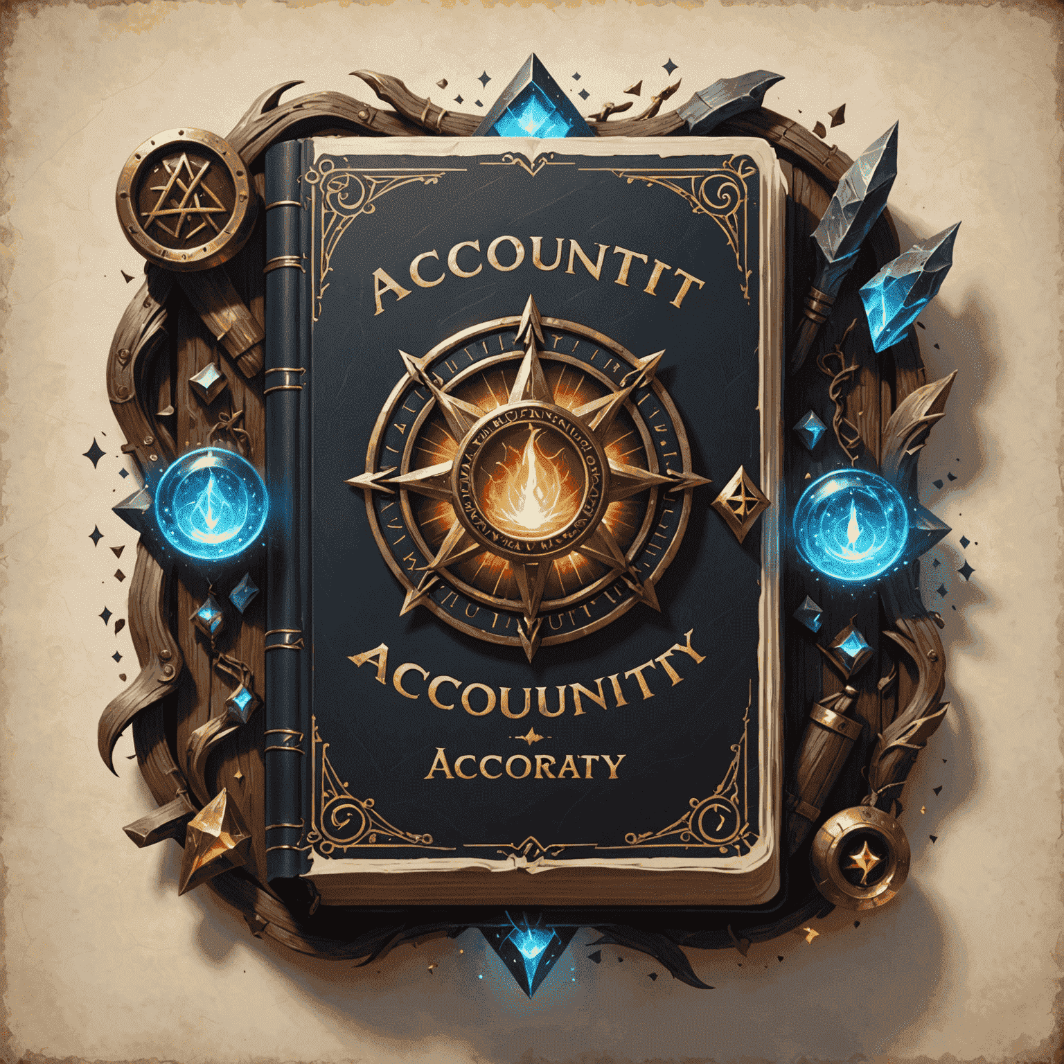 AccountAudacity logo featuring a magical spell book with glowing runes