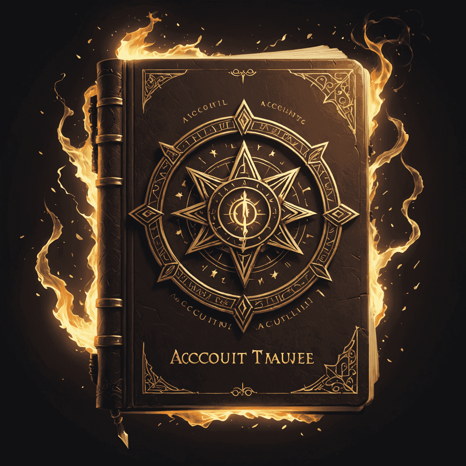 AccountAudacity logo featuring a magical spell book with glowing runes