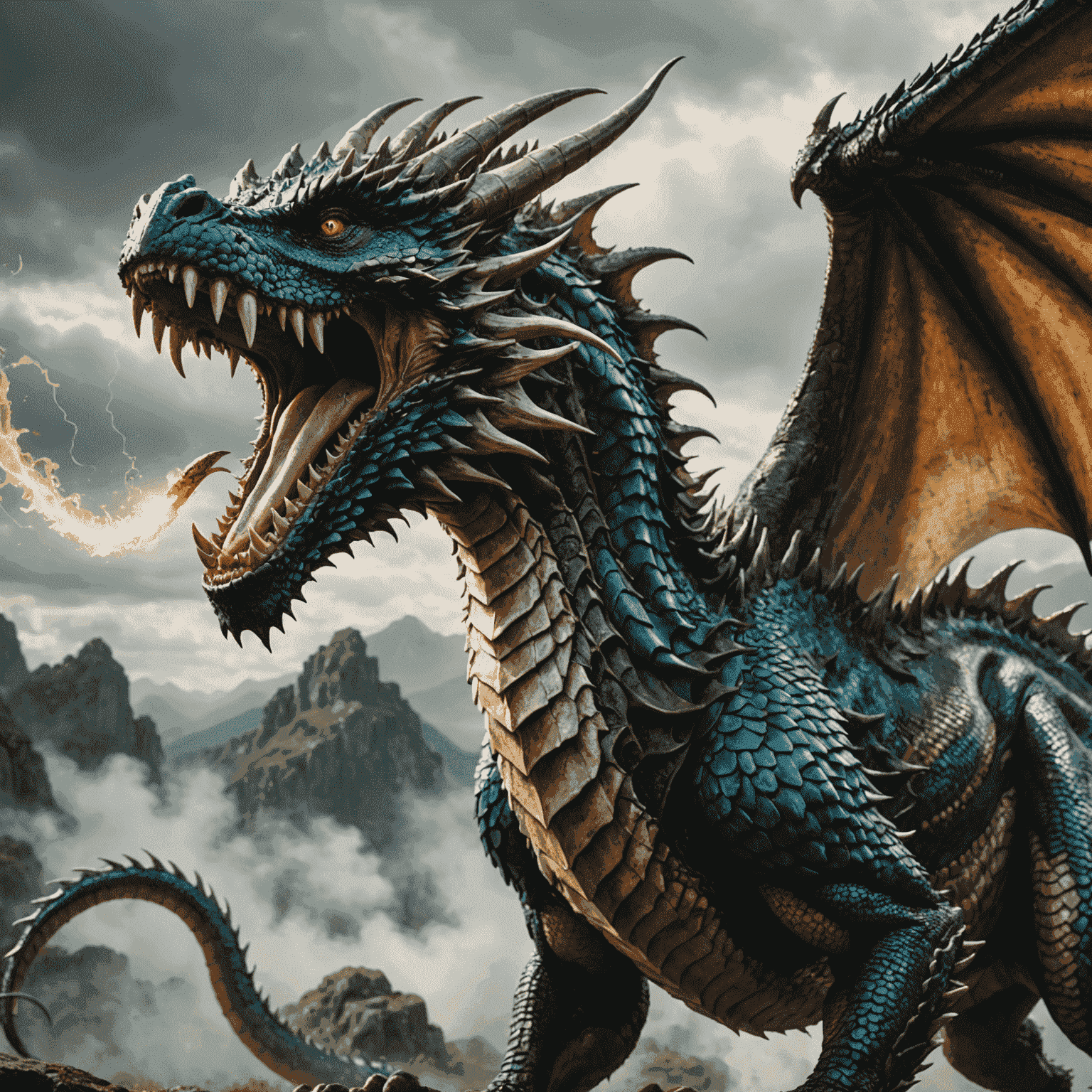 A majestic dragon roaring, with visible sound waves emanating from its mouth