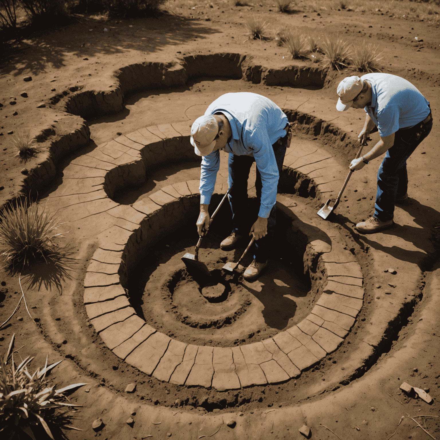A massive footprint in the ground with investigators using magical tools to analyze its depth and pattern